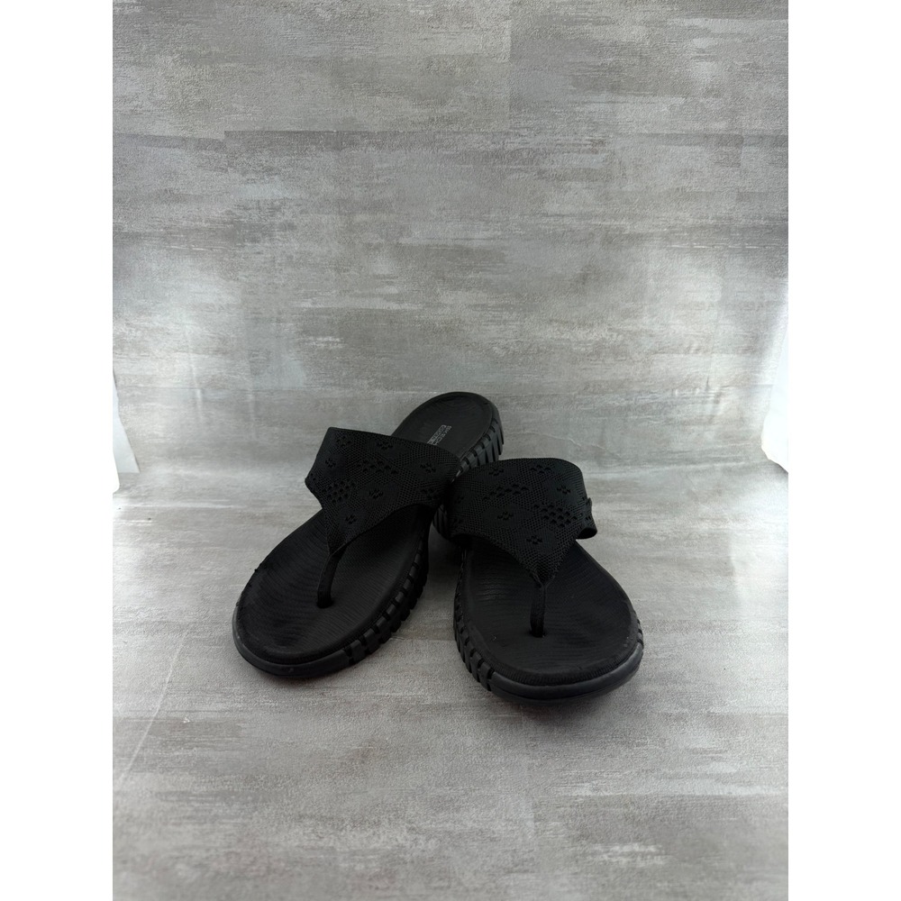 Skechers Goga Mat Black Textile Flip Flop Sandals 140182 Women Sz 8